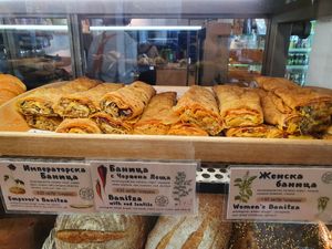 Whole grain pastries stuffed with veggies, all of these are vegan at SunMoon - Solunska in Sofia