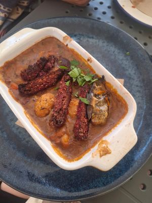 Bean and homemade beet sausage stew/soup at SunMoon - Solunska in Sofia