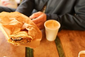 imperial banitsa with mushrooms and oat cappuccino at SunMoon - Solunska in Sofia