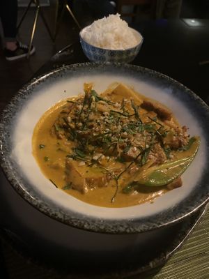 Thai Panang Curry with Tempeh (vegan) at Kahuna in Newquay