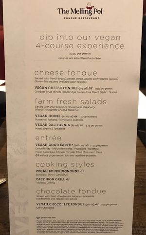 Vegan menu! at The Melting Pot in Red Bank