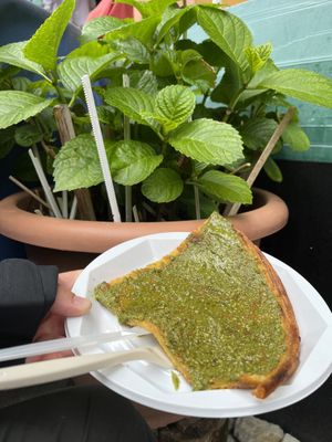 Farinata with pesto. Sooo good!  at Il Discovolo in Manarola