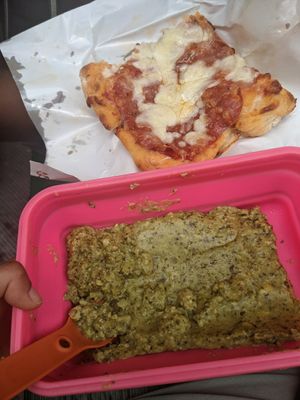 Vegan pesto lasagna and regular cheese piansa at Il Discovolo in Manarola