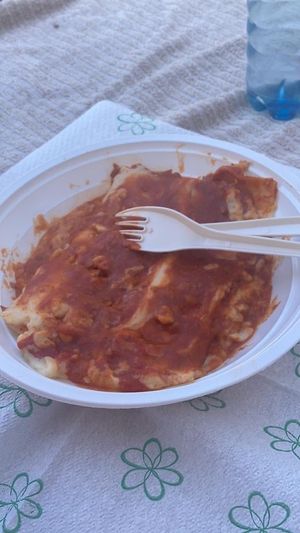 vegan tomato ragu lasagna with vegan cheese  at Il Discovolo in Manarola