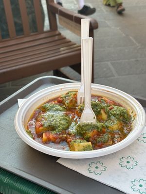 Polenta with pesto and tomato sauce  at Il Discovolo in Manarola