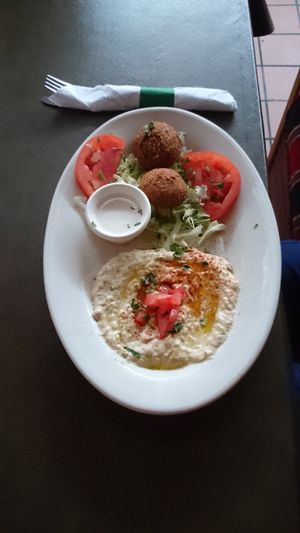 falafel & hummus part of the 3 vegan option mealy.  at Aladdin in Reading