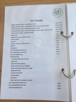 Menu  at deli on the hill in Tenerife