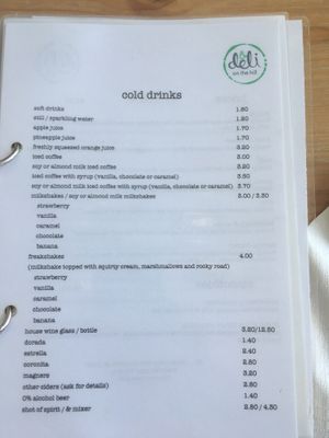 Menu  at deli on the hill in Tenerife