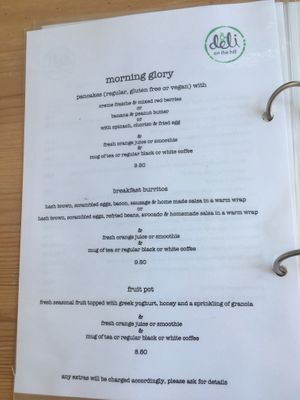 Menu  at deli on the hill in Tenerife