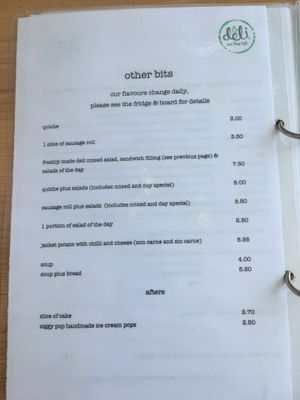 Menu  at deli on the hill in Tenerife