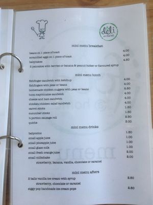 Menu  at deli on the hill in Tenerife