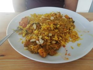 Vegan malagian curry with pilau rice at deli on the hill in Tenerife