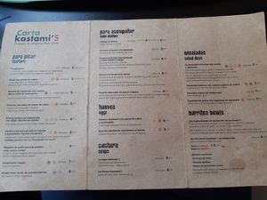 the menu at kastami'S in Vigo