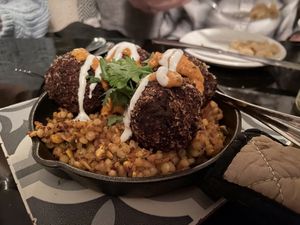 Moroccan Meatballs with pearl cous cous at Sage and Cinder in Mukilteo