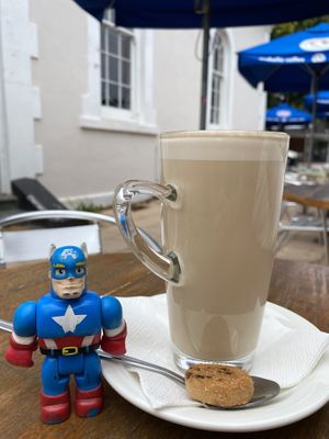 Captain America says good almond chai thanks  at Bliss in Kingston Se