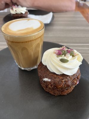 Vegan carrot cake! Was so delicious!! And oat latte    at Bliss in Kingston Se