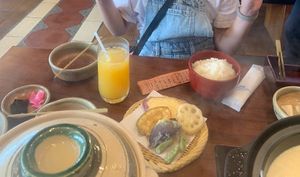 Pickles, tempura, ricee  at Okabeya in Kyoto