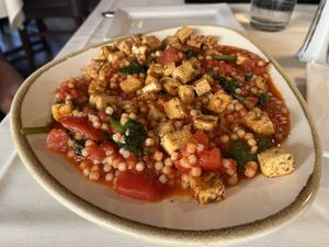 Israeli couscous with tofu  at Sara's Place By Gavi's Restaurant in Gates Mills