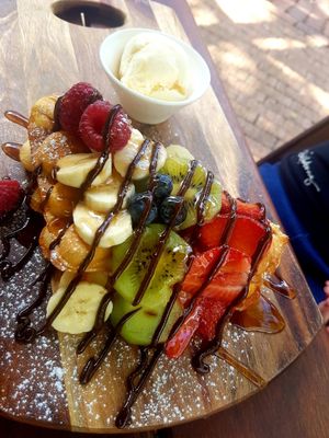 Vegetarian bubble waffles at Vybe Cafe in Emerald