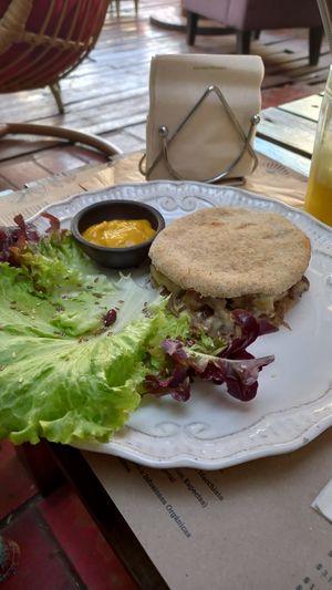 sandwich mechada con queso at La Casa Organica in Santiago