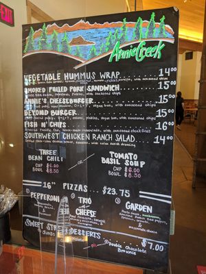 Menu at Annie Creek Restaurant and Gift Shop in Crater Lake Hwy
