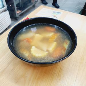 Old cucumber soup. Contain corn, old cucumber and mock lamb meat at Yuan Xiang Vegetarian Food 圆香素食 - Tampines in East Singapore
