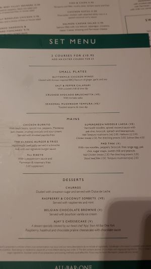 Set menu at All Bar One - Wimbledon in South West London