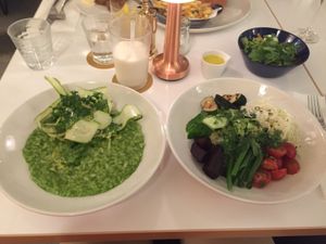 Veganized zucchini risotto and beetroot salad at Bills in Fukuoka