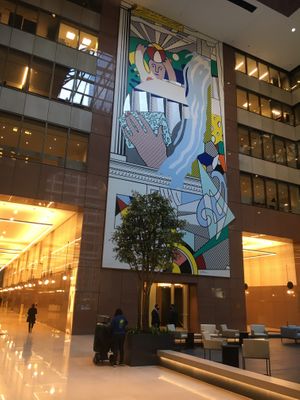 There is seating in this courtyard, accessible via a door. at Pret A Manger - 7th & 52nd in New York City