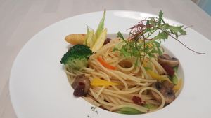vegan pasta at Lumiere in Zhubei