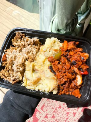 (From left to right) Chick’n Shawarma, Cheezy Potatoes, BBQ UnPork at Mathilda's in Oshawa