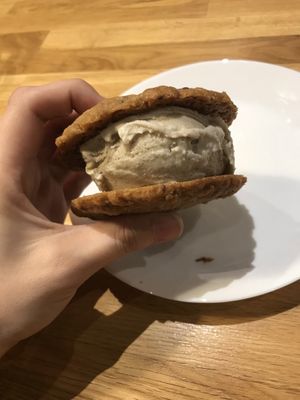 Ice cream sandwich. Chocolate chip cookies with vanilla ice cream -all vegan ! at Mathilda's in Oshawa