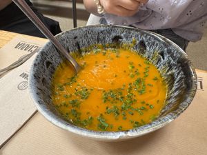 Vegan soup (pumpkin/squash)  at The Veggie Carmen in Santiago De Compostela