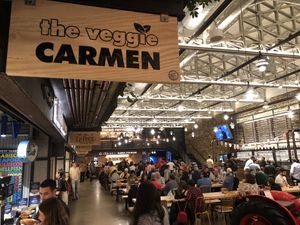 Foodhall - showing seating. at The Veggie Carmen in Santiago De Compostela