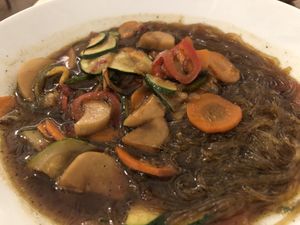 Mushrooms and glass noodles at The Veggie Carmen in Santiago De Compostela