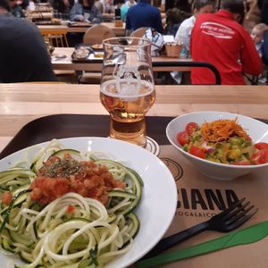 Pasta Bolognese and Avocado & carrot salad. at The Veggie Carmen in Santiago De Compostela