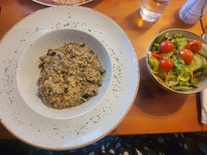 Risotto ai Funghi and Fresh Salad at Torna a Surriento in Bangor