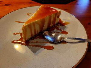 Vegan Cheesecake with Caramel Sauce. at Torna a Surriento in Bangor