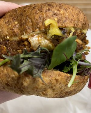 Lentil burger   at Lulu's Empowering Goods in Lindenhurst