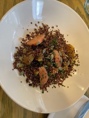 Vegan tasting - grapefruit & quinoa on avocado sauce  at Naive in Louisville
