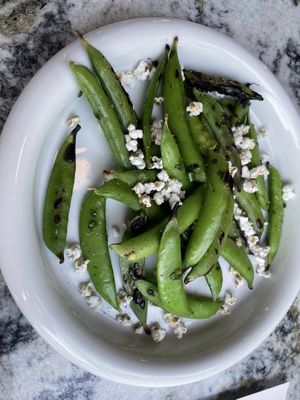 Vegan tasting - roast peas with popped sorghum  at Naive in Louisville