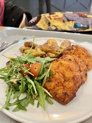 Some kind of vegetable patties, we think squash and onions.   at Slunecnice in Plzen