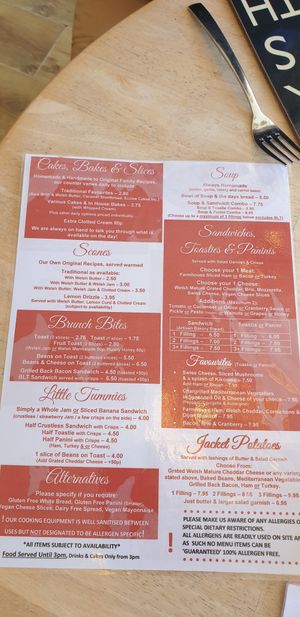 Menu at Murray's in Barmouth