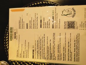 Menu at Green Hippo in Helsinki