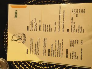 Menu at Green Hippo in Helsinki