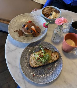 Pancakes, avocado toastt  at Green Hippo in Helsinki