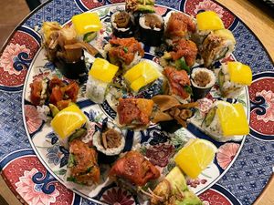 Colorful and tasty assortment of vegan rolls.  at Tomo Sushi & Ramen in Philadelphia