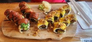 Spicy tuna and cheesesteak rolls at Tomo Sushi & Ramen in Philadelphia