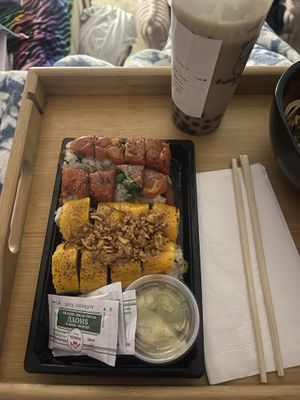 Vegan cheesesteak and tomo rolls 😋  at Tomo Sushi & Ramen in Philadelphia