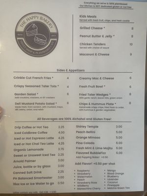 Menu  at The Happy Bakery in Ofallon